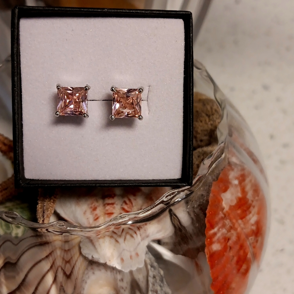 NWT! Custom 925 Sterling Silver Pink Sapphire Screw Back Stud Earrings